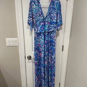 Lilly Pulitzer Parigi Blue and Pink Maxi Dress